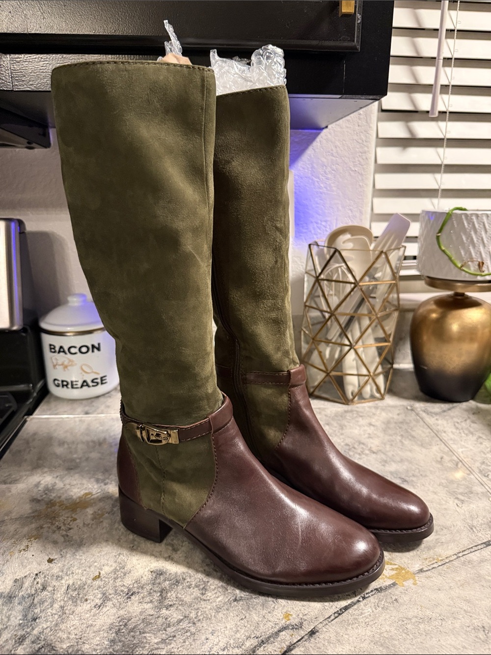 Etienne Aigner Olive Green and Brown Women’s Knee-High Riding Boots size 9